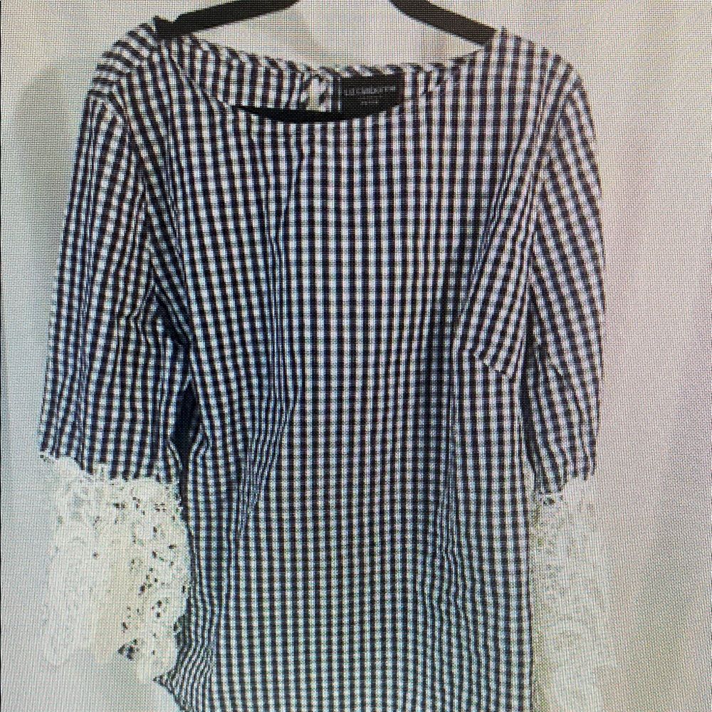 BCBGeneration Navy CheckeredWomen’s blouses with Lace Sleeves